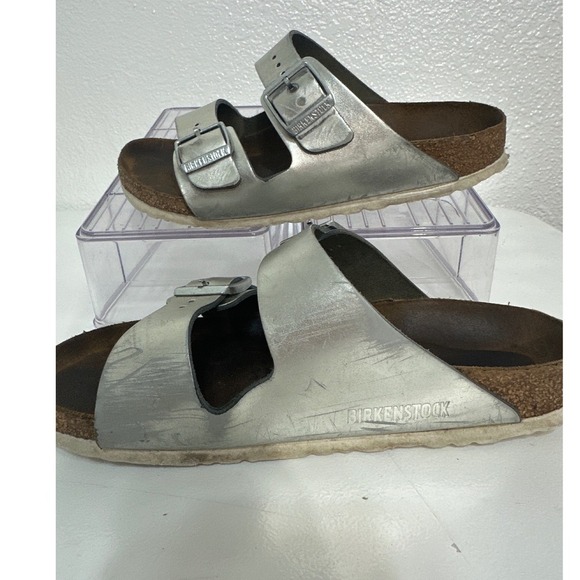 Birkenstock Arizona Silver Sandals Kids Size EU 33 US 2 Adjustable Two Strap - Picture 5 of 8